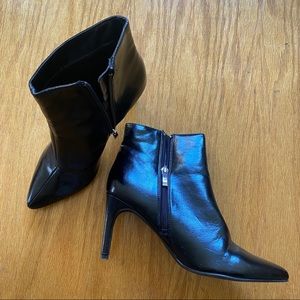 Black faux leather heeled booties